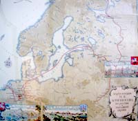 Карта поездок Ломоносова по России и западной Европе